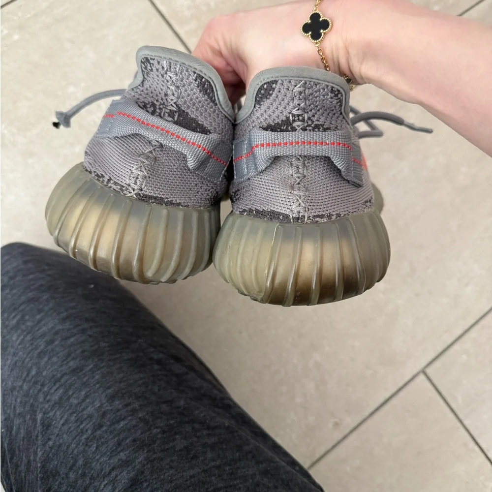 Authentic Yeezys, Men’s Gray and Black Sneakers with Red Accents - Picture 3 of 6
